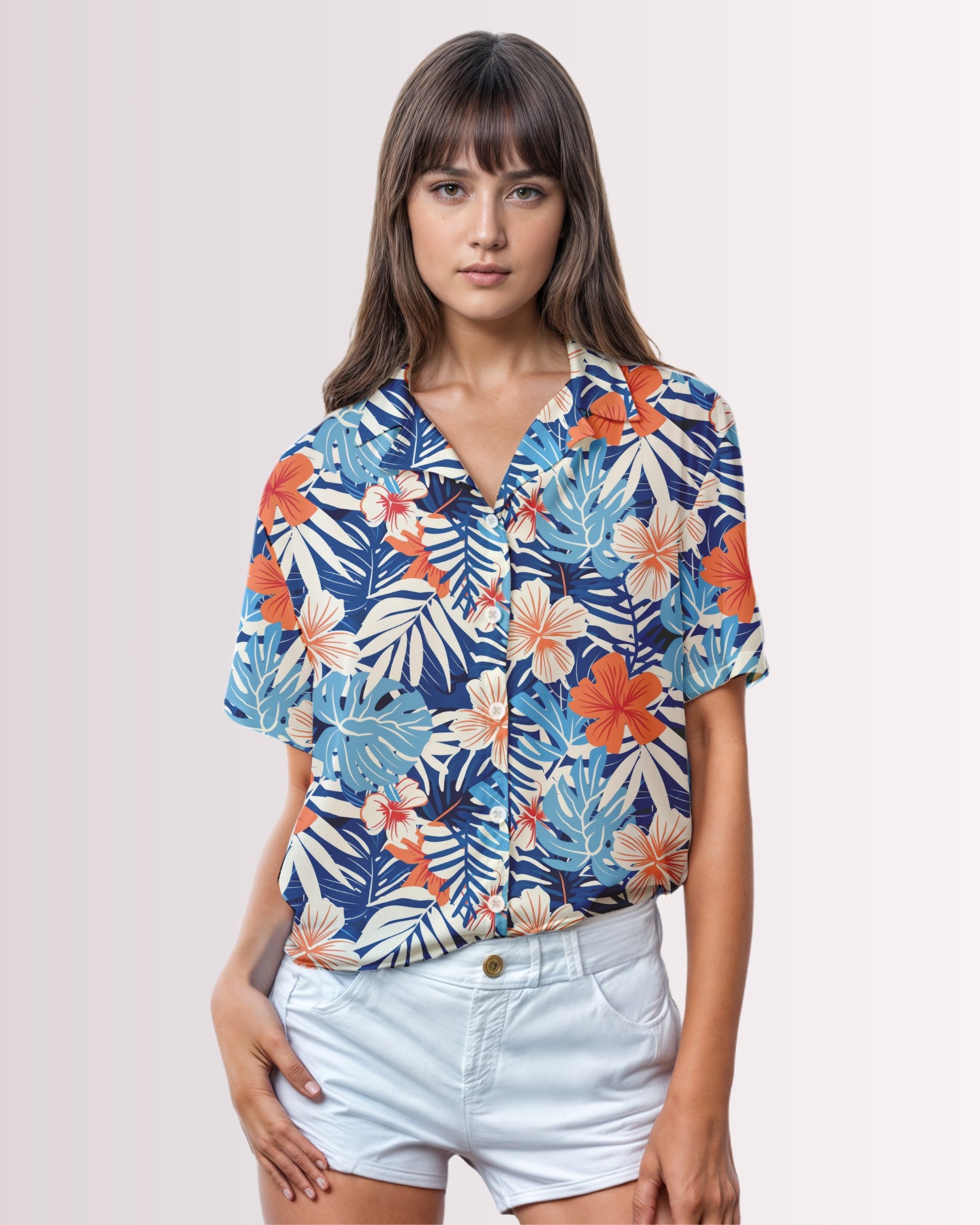 Womens Hawaiian Shirt - Blue Tropoical II