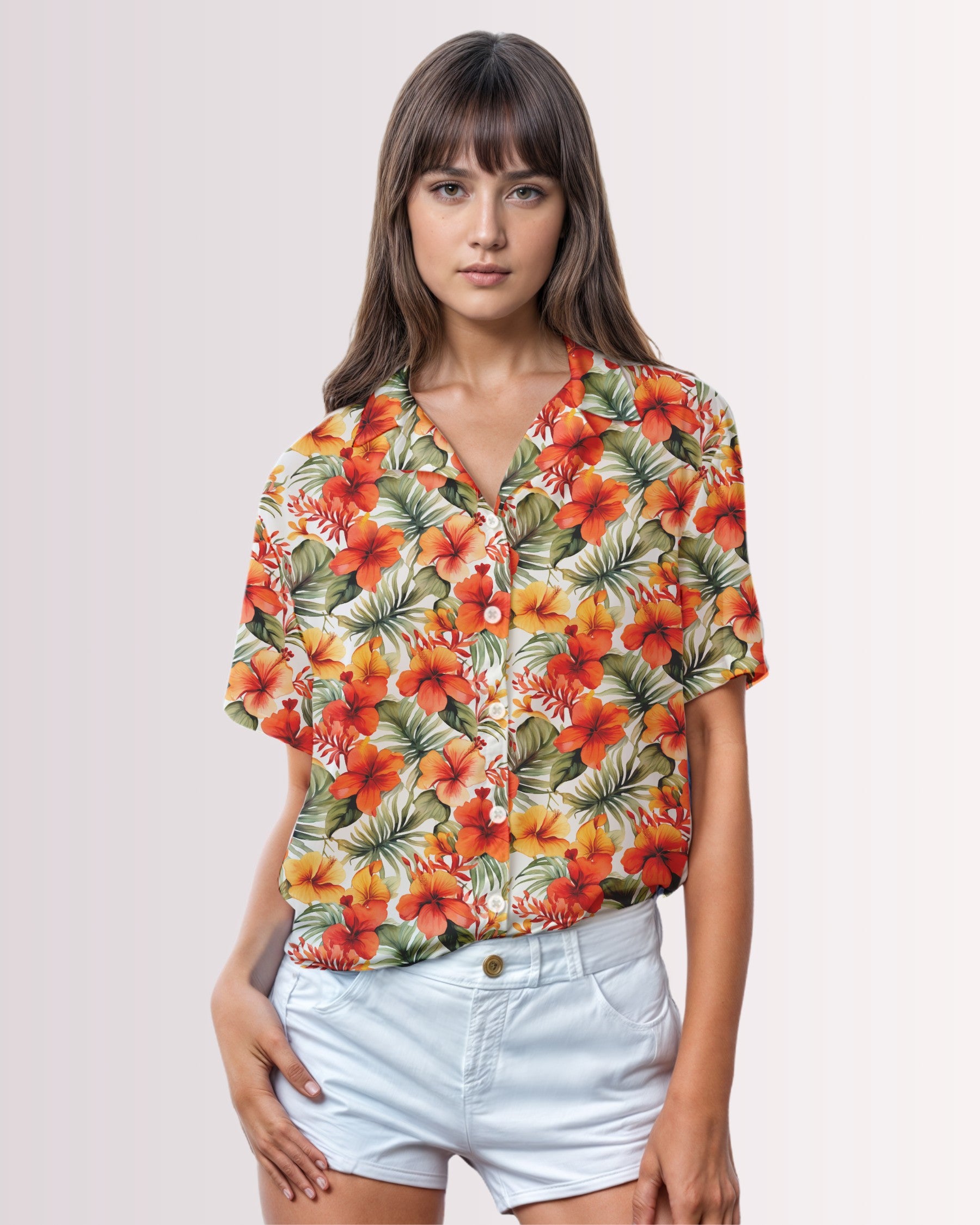 Womens Hawaiian Shirt - Orange Hawaiian III