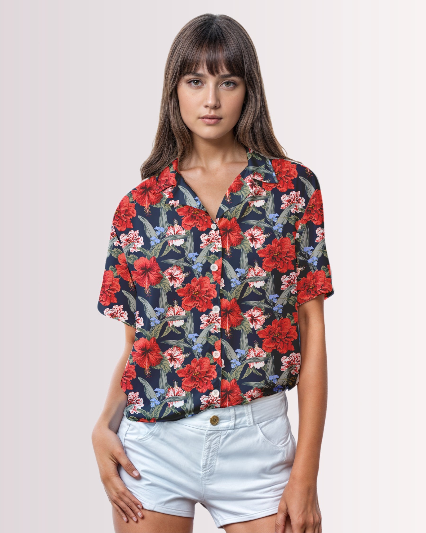 Womens Hawaiian Shirt - Tropical Floral IX