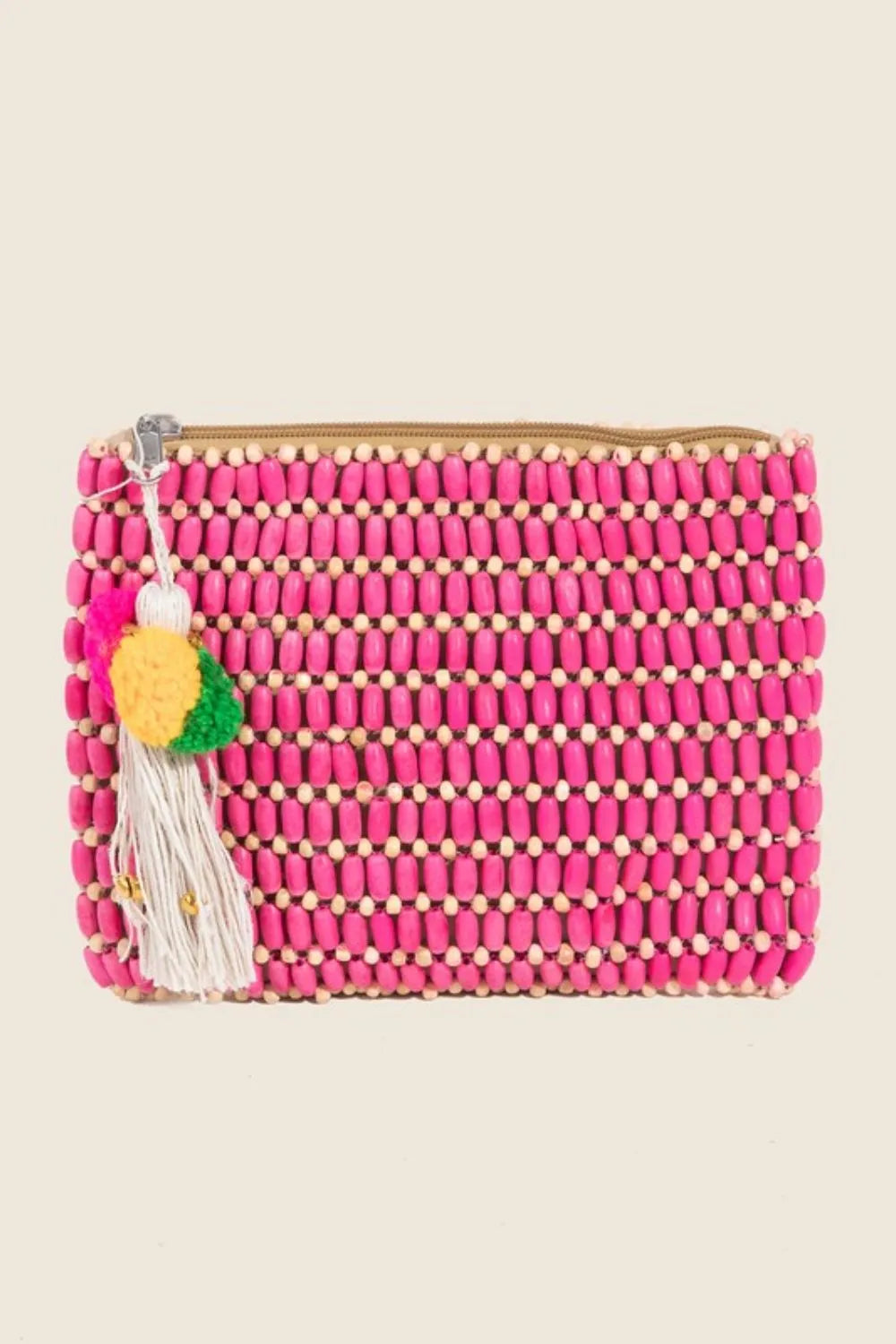 Small wooden beaded rectangle bag.