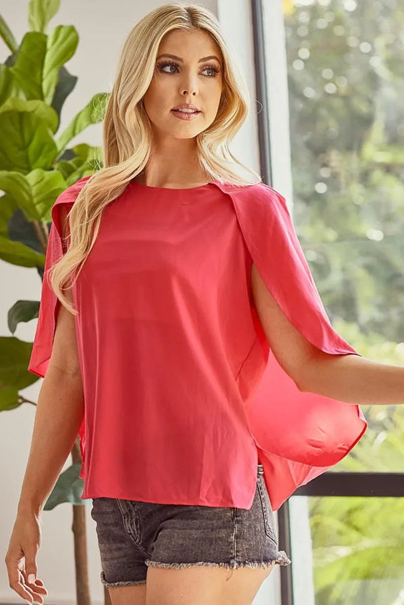 Woven Top With Fold Over Back Detail