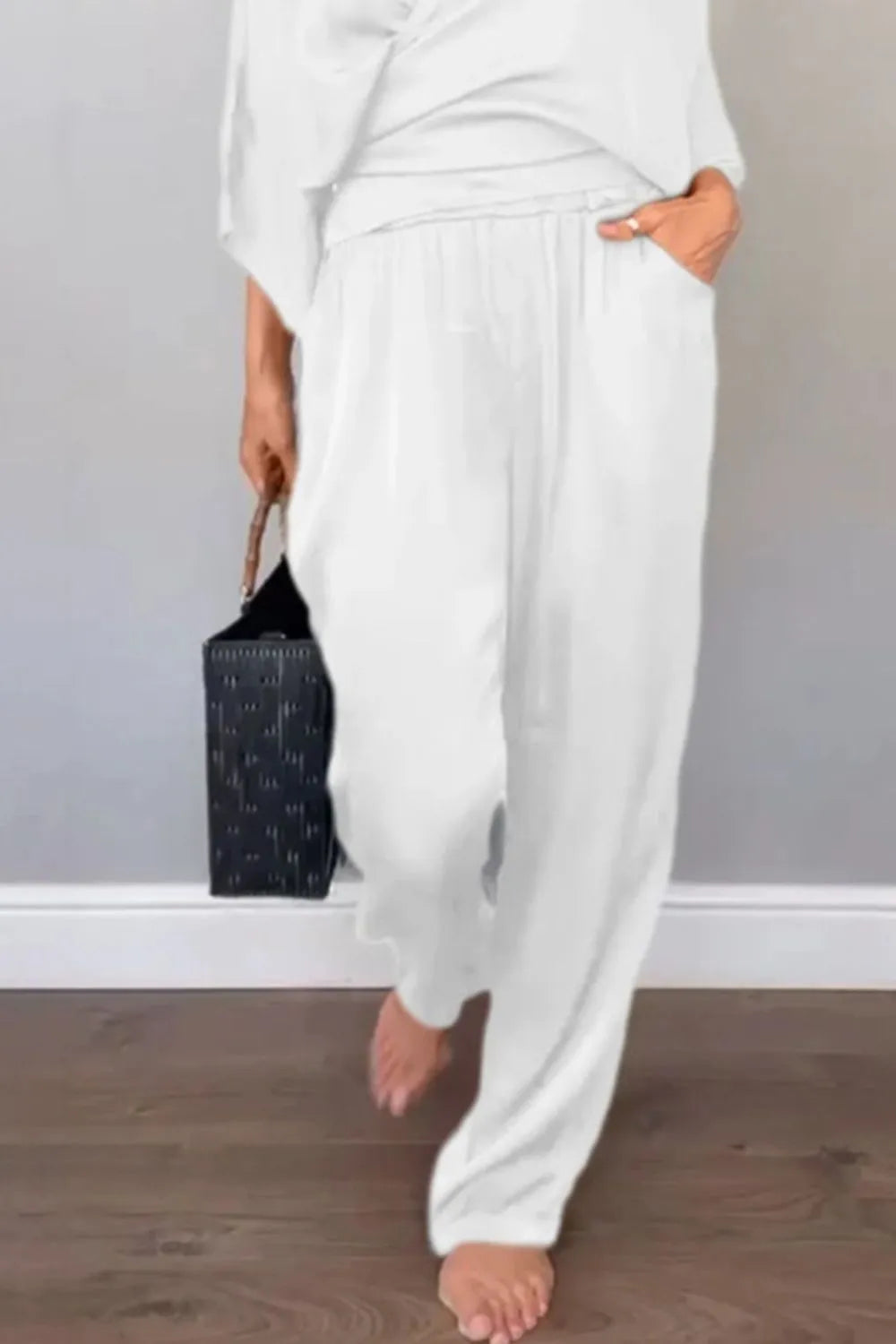Full Size Wrap Surplice Top and Pants Set Plus Size.
