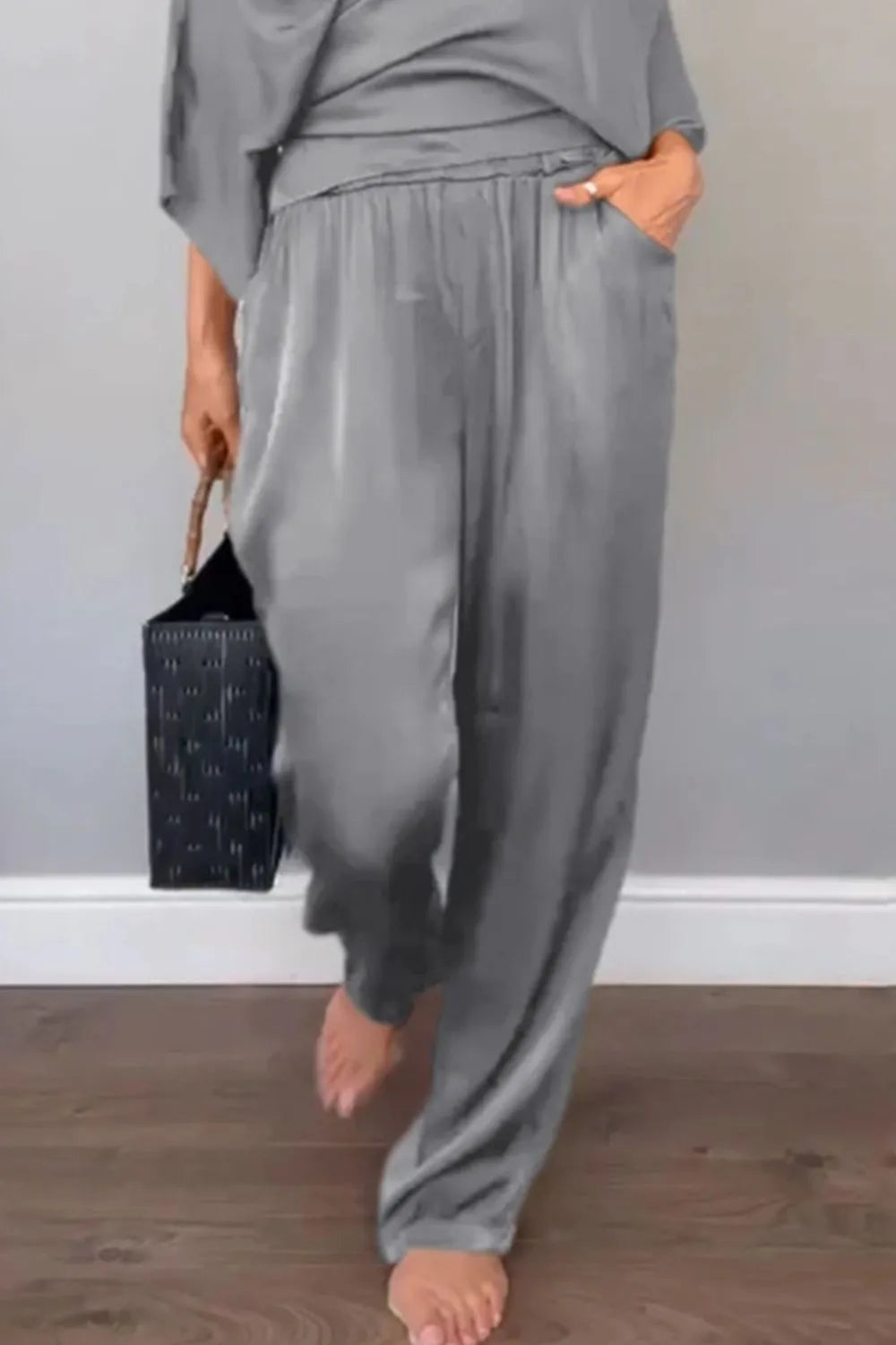 Full Size Wrap Surplice Top and Pants Set Plus Size.