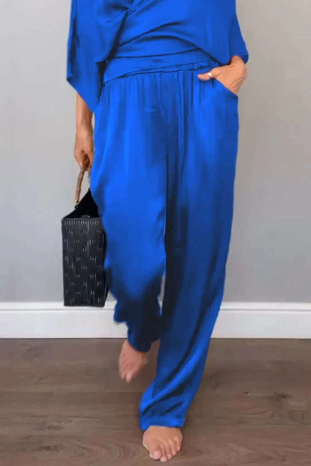 Full Size Wrap Surplice Top and Pants Set Plus Size.