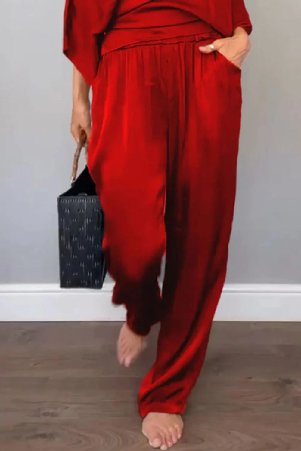 Full Size Wrap Surplice Top and Pants Set Plus Size.