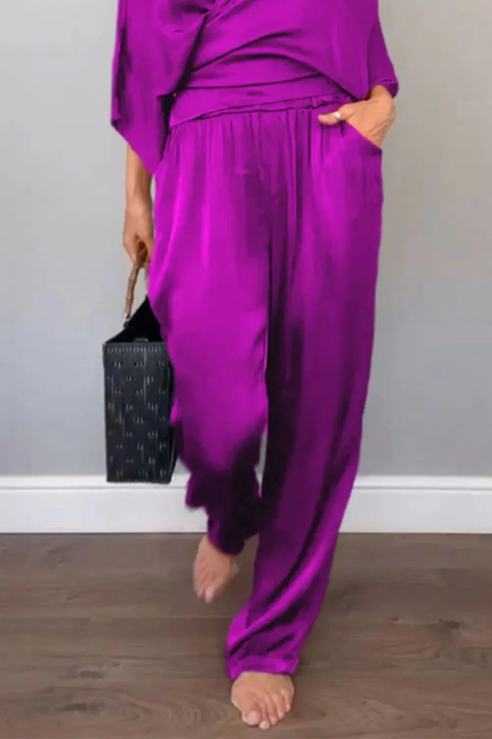 Full Size Wrap Surplice Top and Pants Set Plus Size.