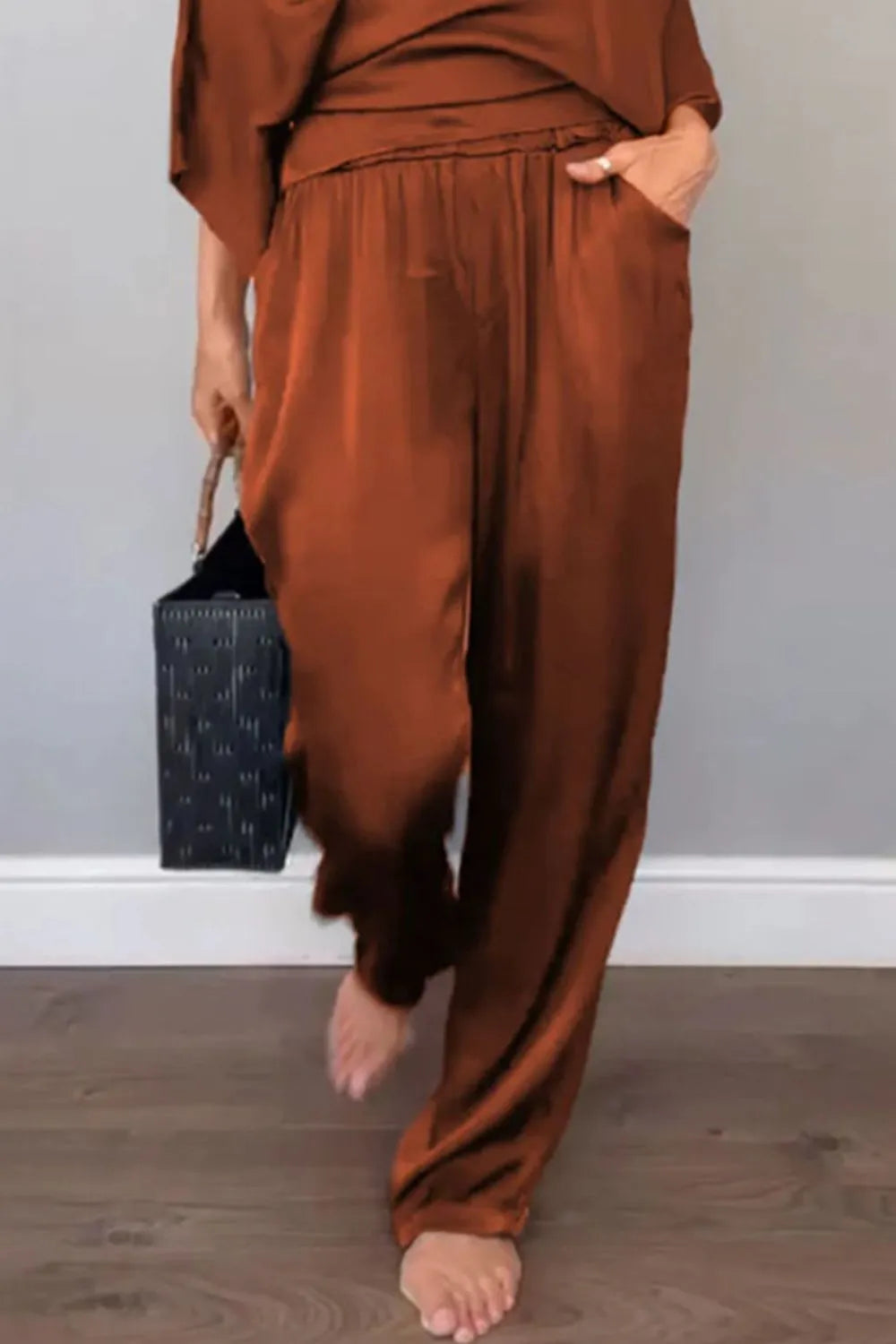Full Size Wrap Surplice Top and Pants Set Plus Size.
