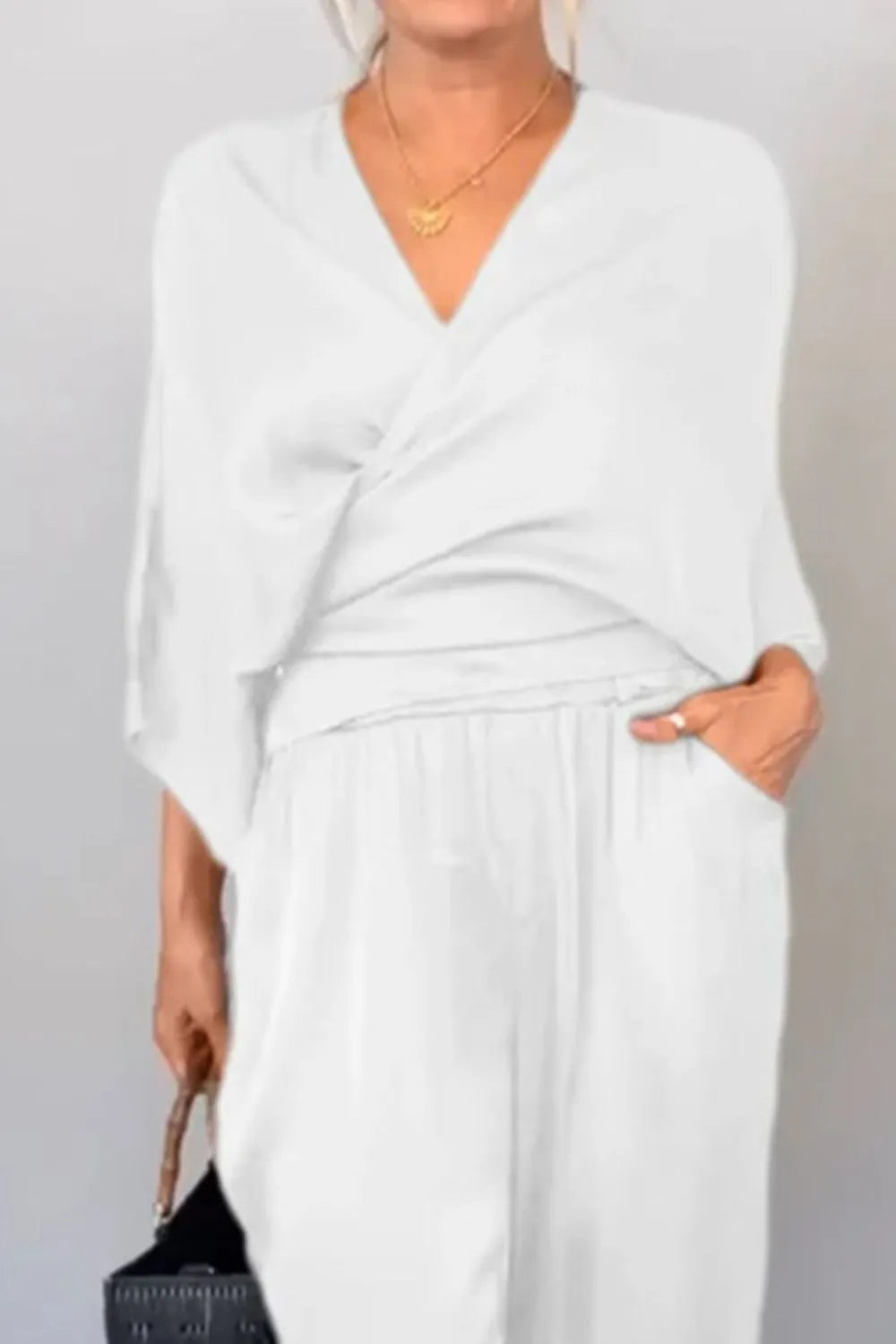 Full Size Wrap Surplice Top and Pants Set Plus Size.