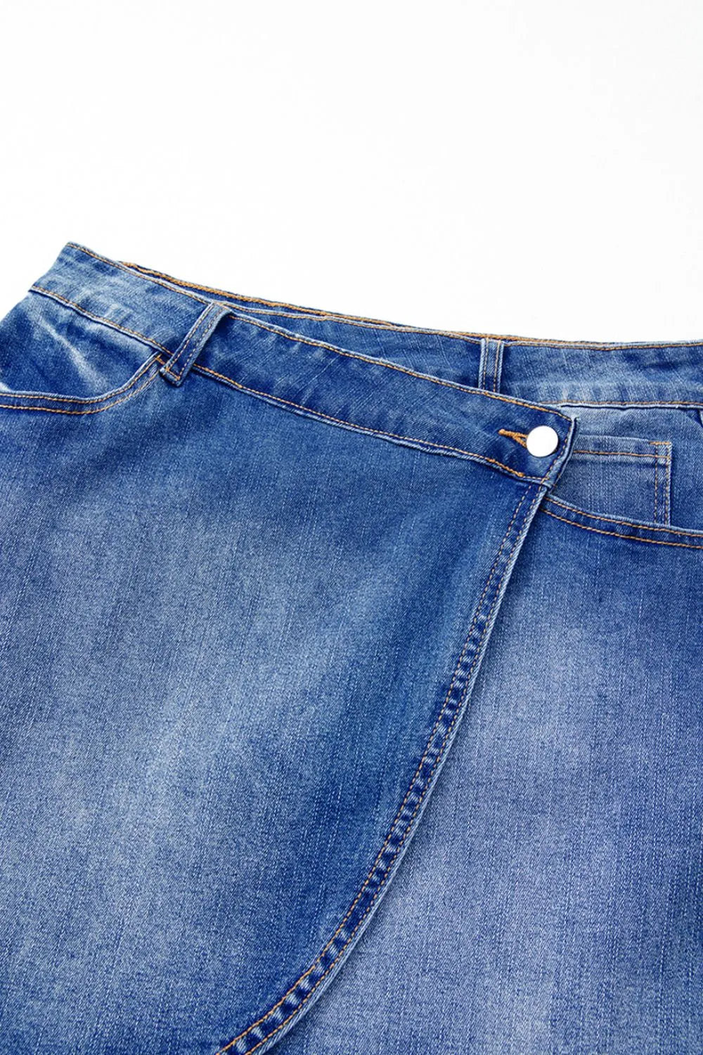 Wrapped Crossed Waist Denim Mini Skirt.