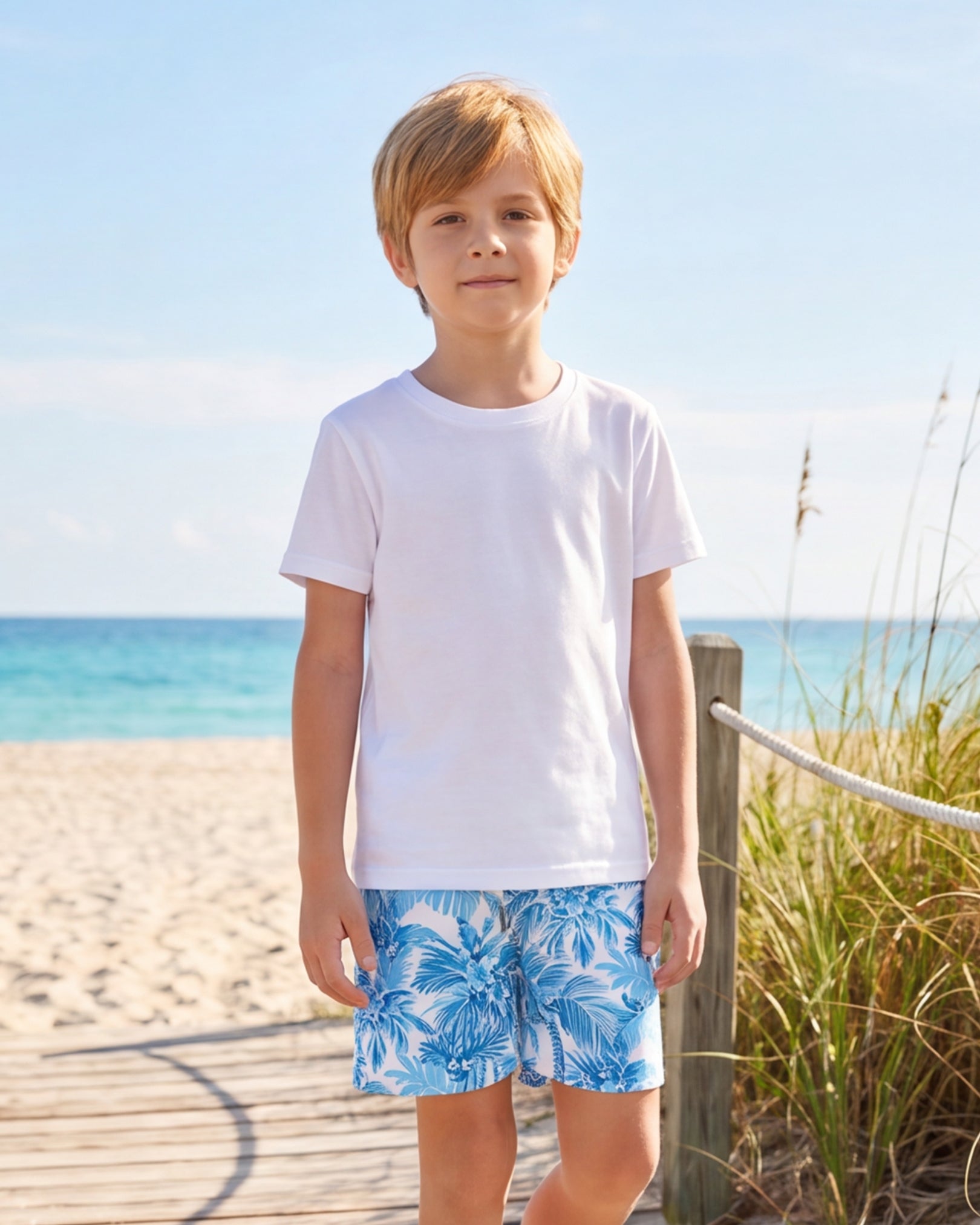 Youth Beach Shorts - Blue Palms