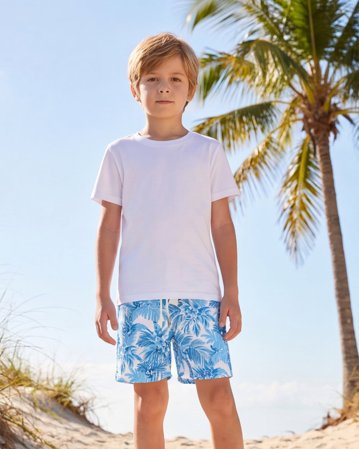 Youth Beach Shorts - Blue Palms