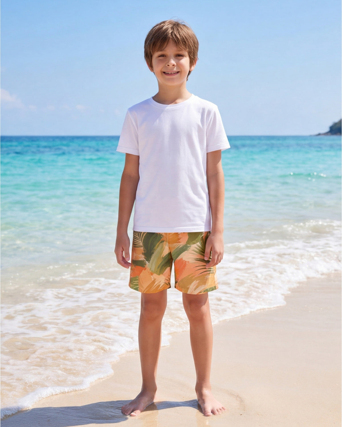 Youth Beach Shorts - Peachy Palms