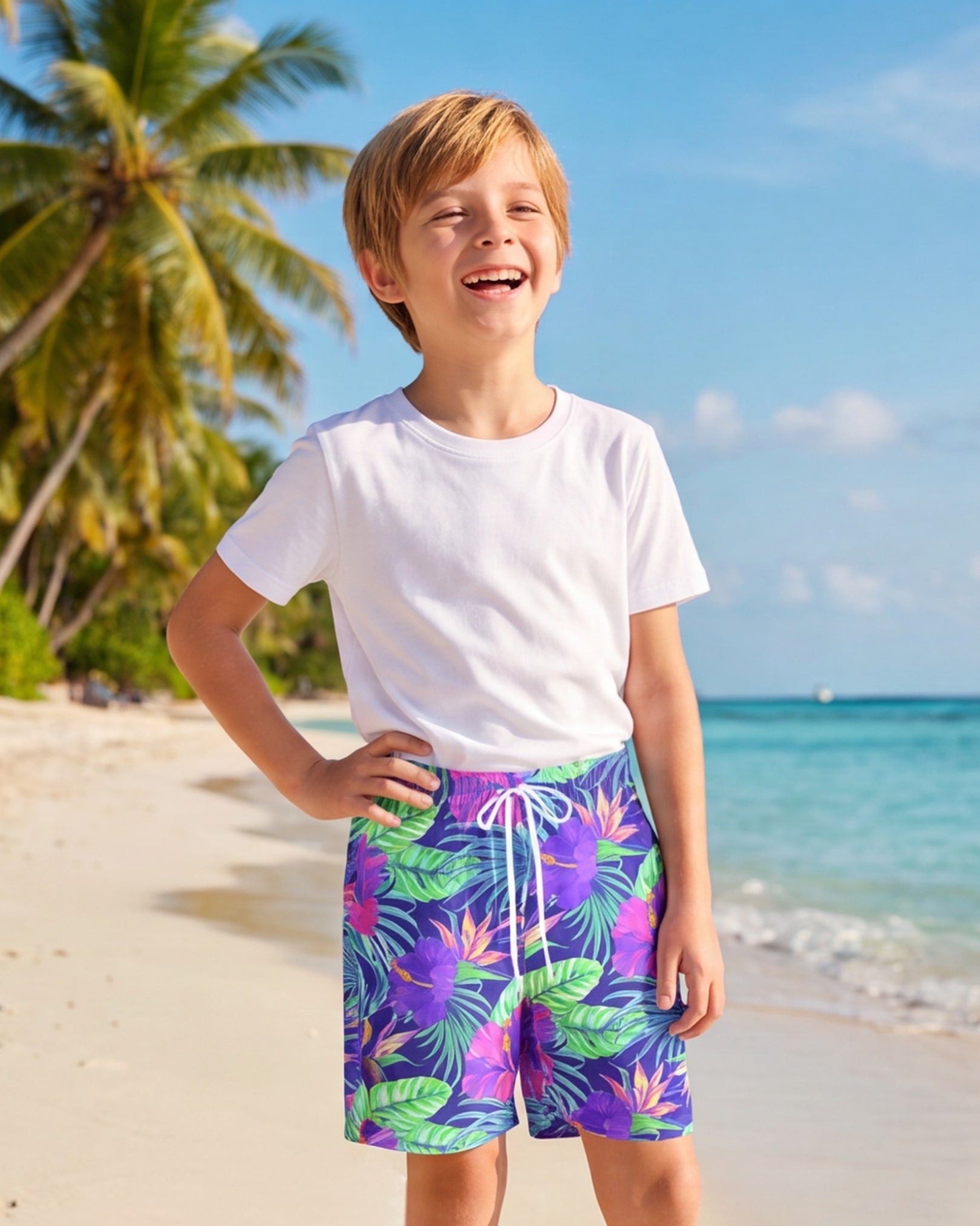 Youth Beach Shorts - Purple Paradise