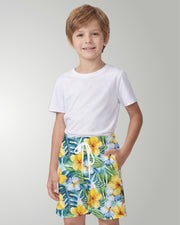 Youth Beach Shorts - Yellow Hibiscus