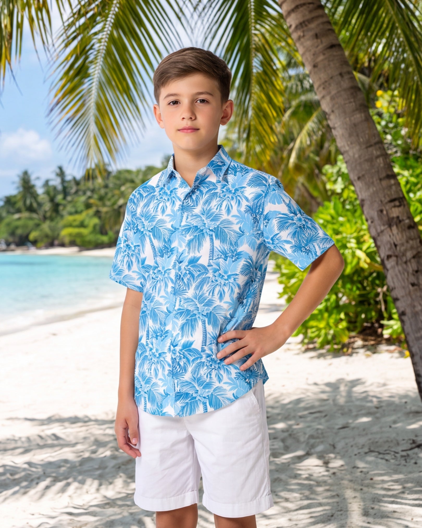 Youth Hawaiian Shirt - Blue Palms