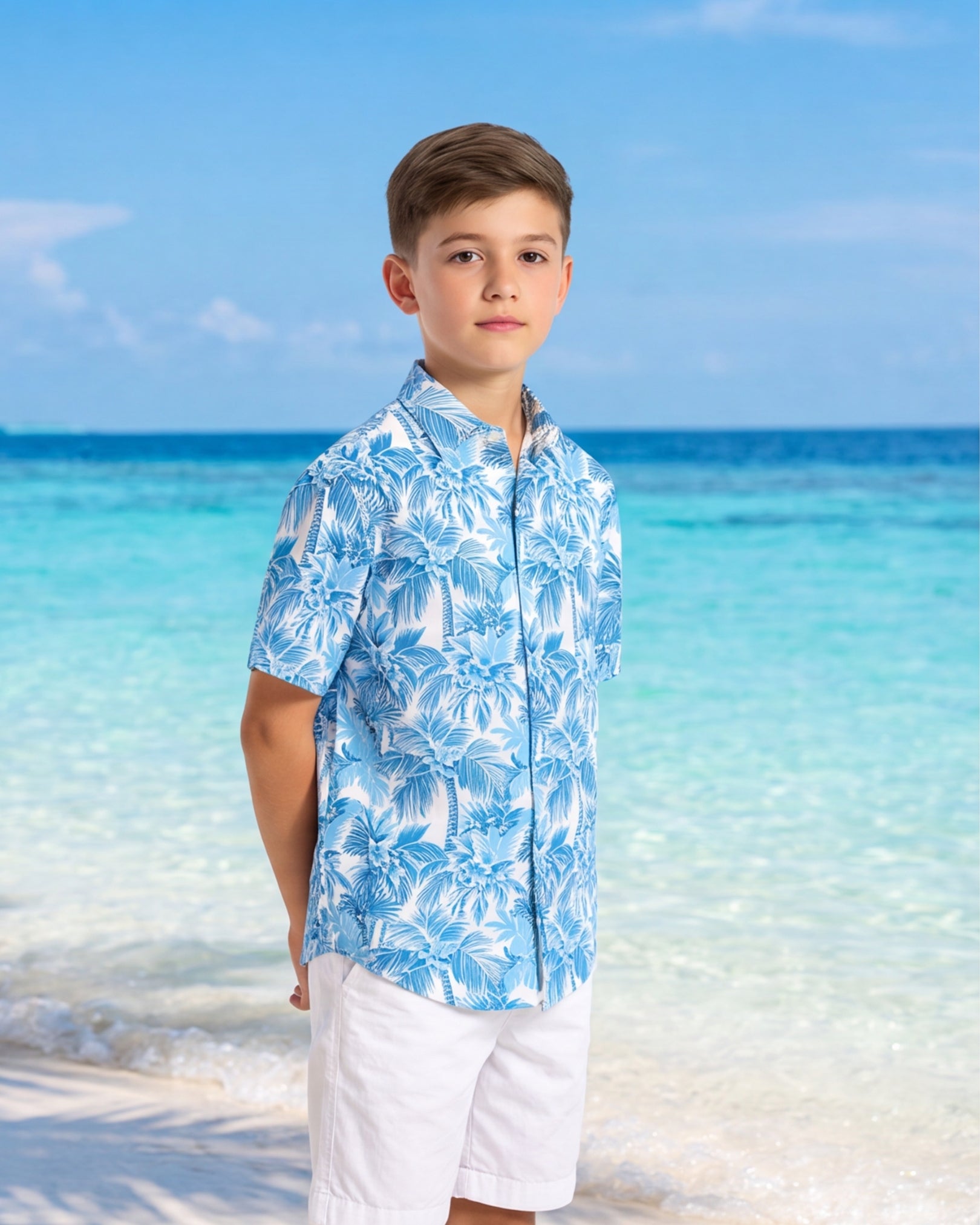 Youth Hawaiian Shirt - Blue Palms
