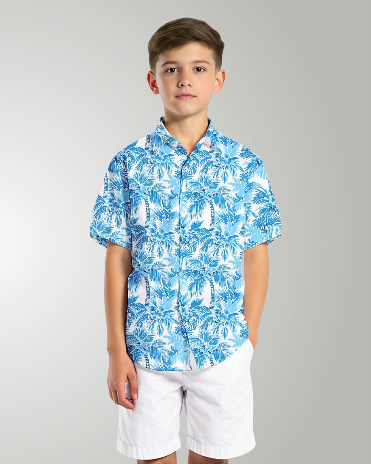 Youth Hawaiian Shirt - Blue Palms