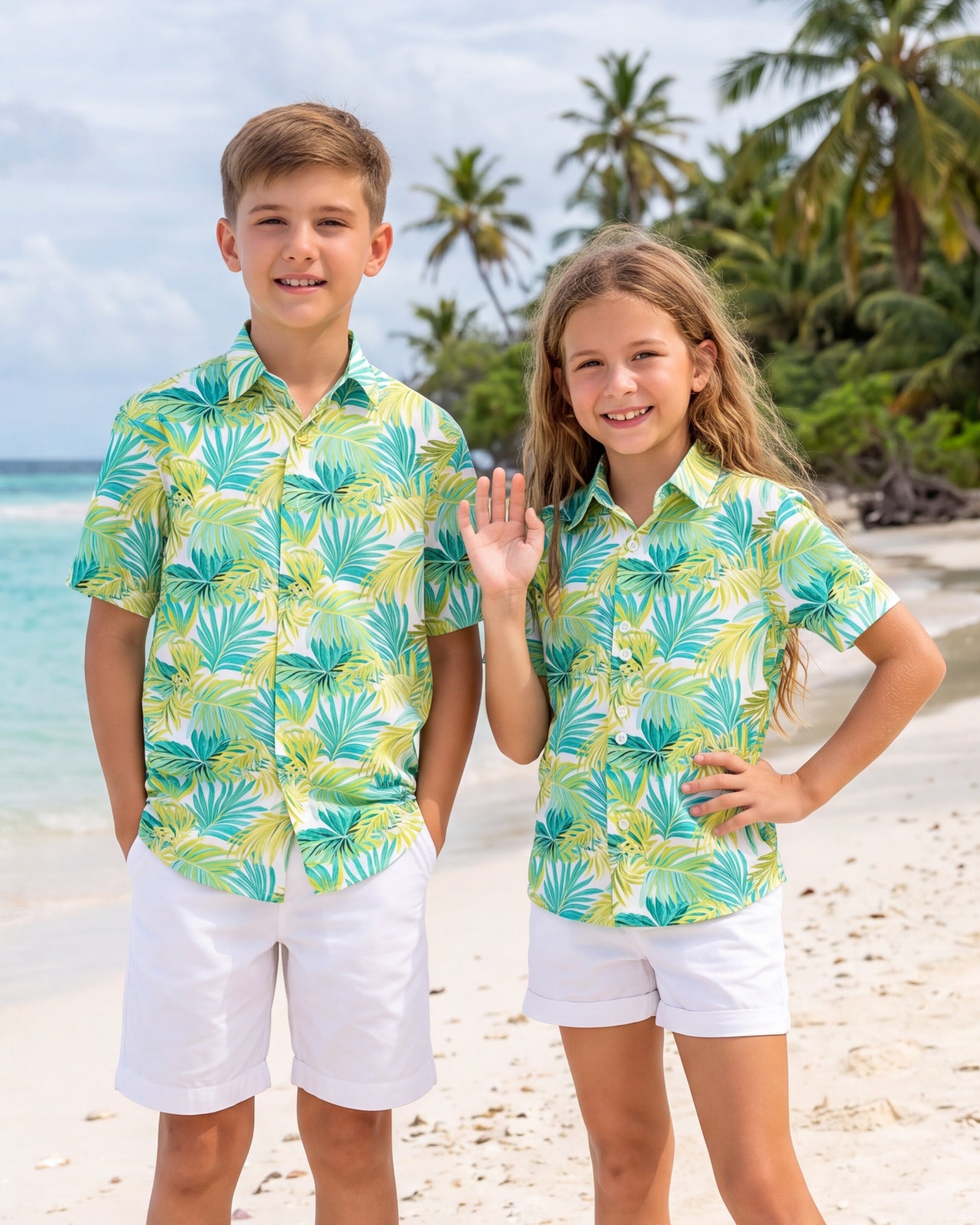 Youth Hawaiian Shirt - Green Palms