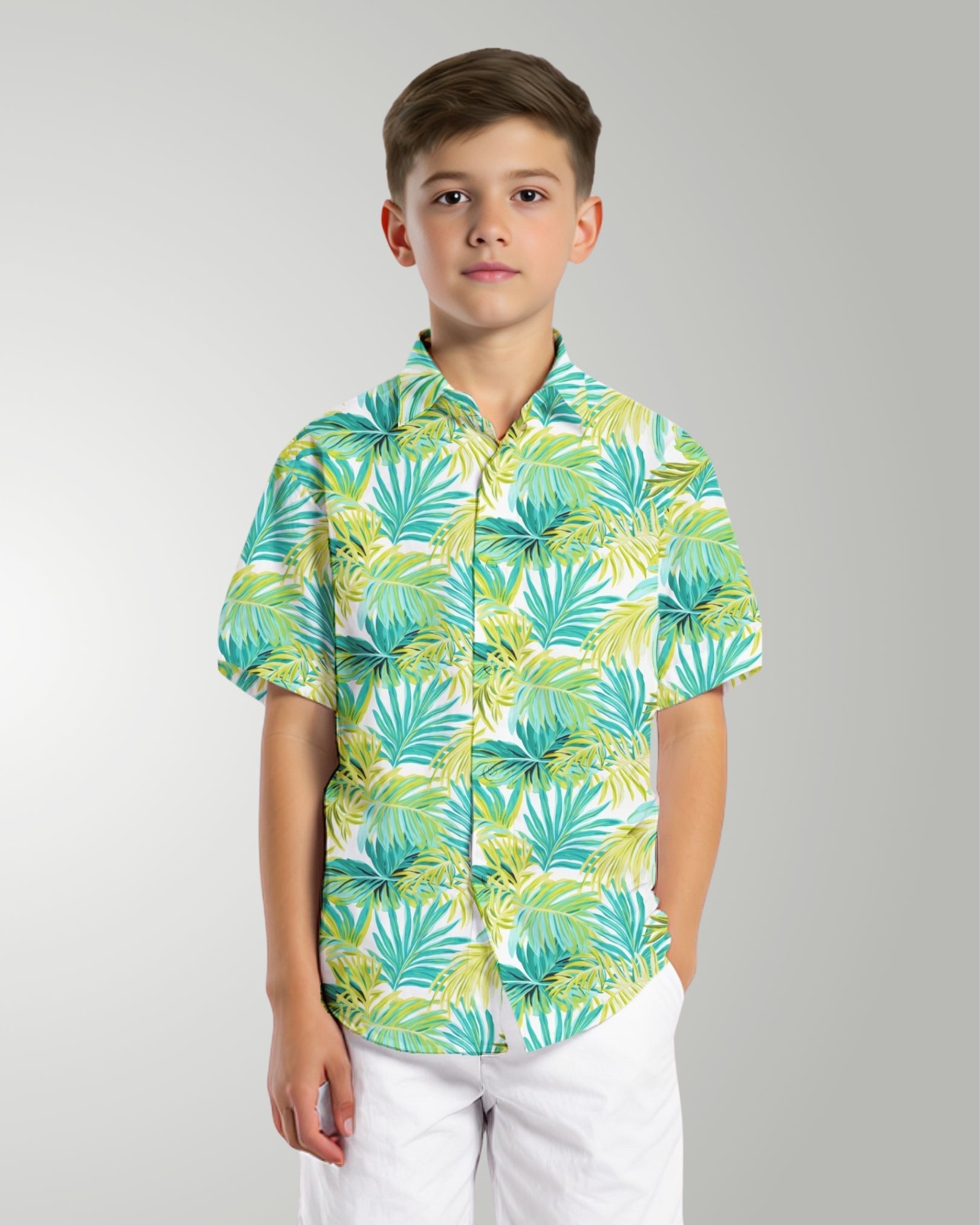 Youth Hawaiian Shirt - Green Palms