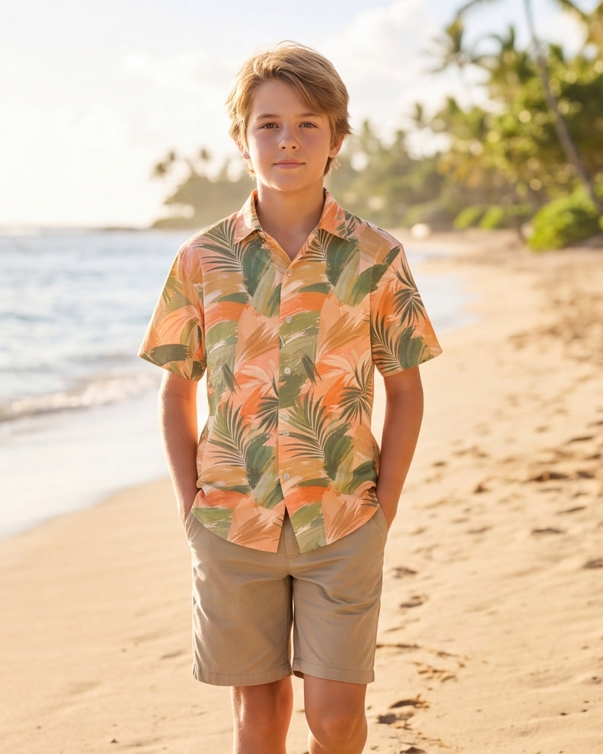 Youth Hawaiian Shirt - Peachy Palms
