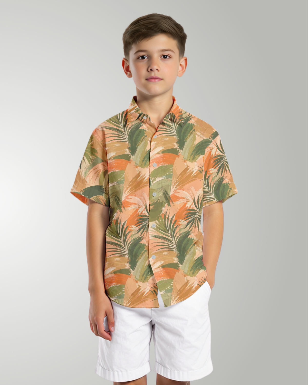 Youth Hawaiian Shirt - Peachy Palms