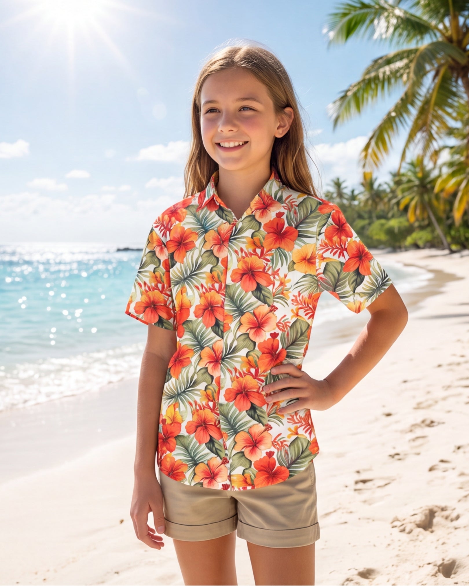Youth Hawaiian Shirt - Sunset Bloom