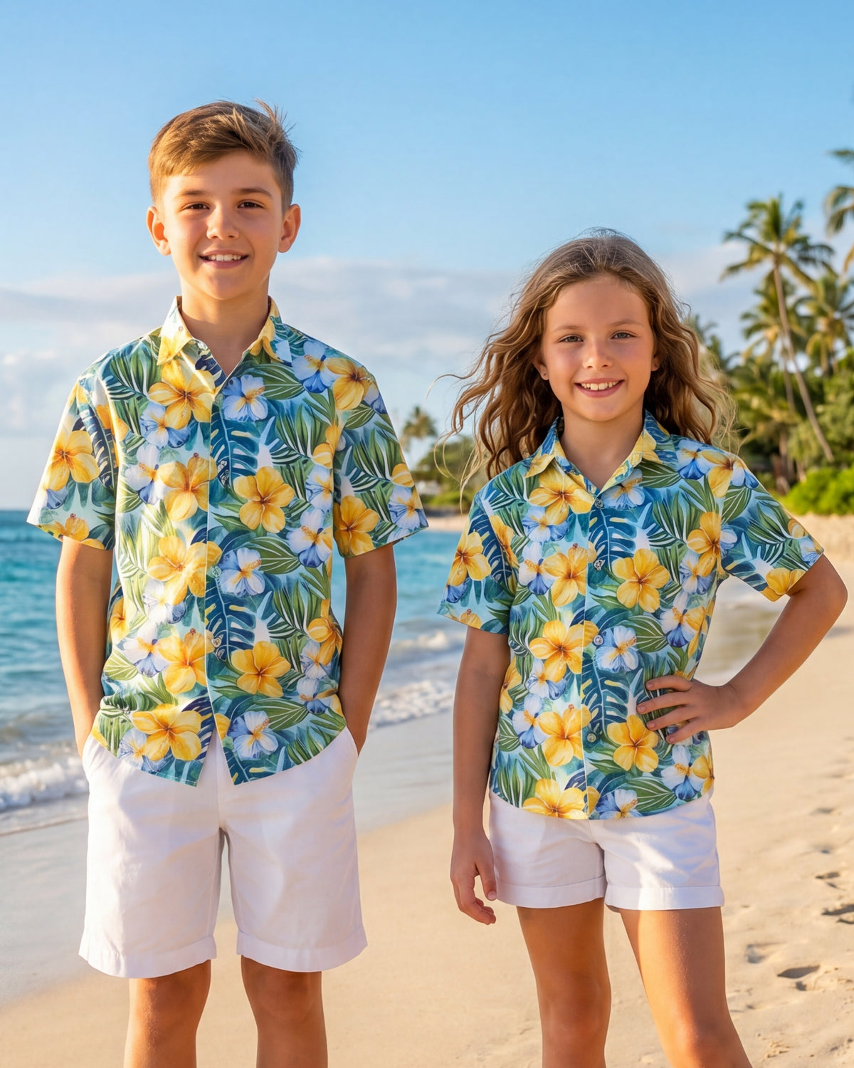 Youth Hawaiian Shirt - Yellow Hibiscus
