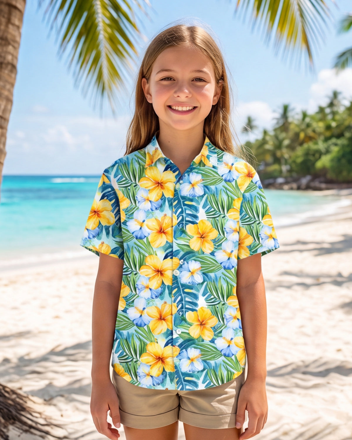 Youth Hawaiian Shirt - Yellow Hibiscus