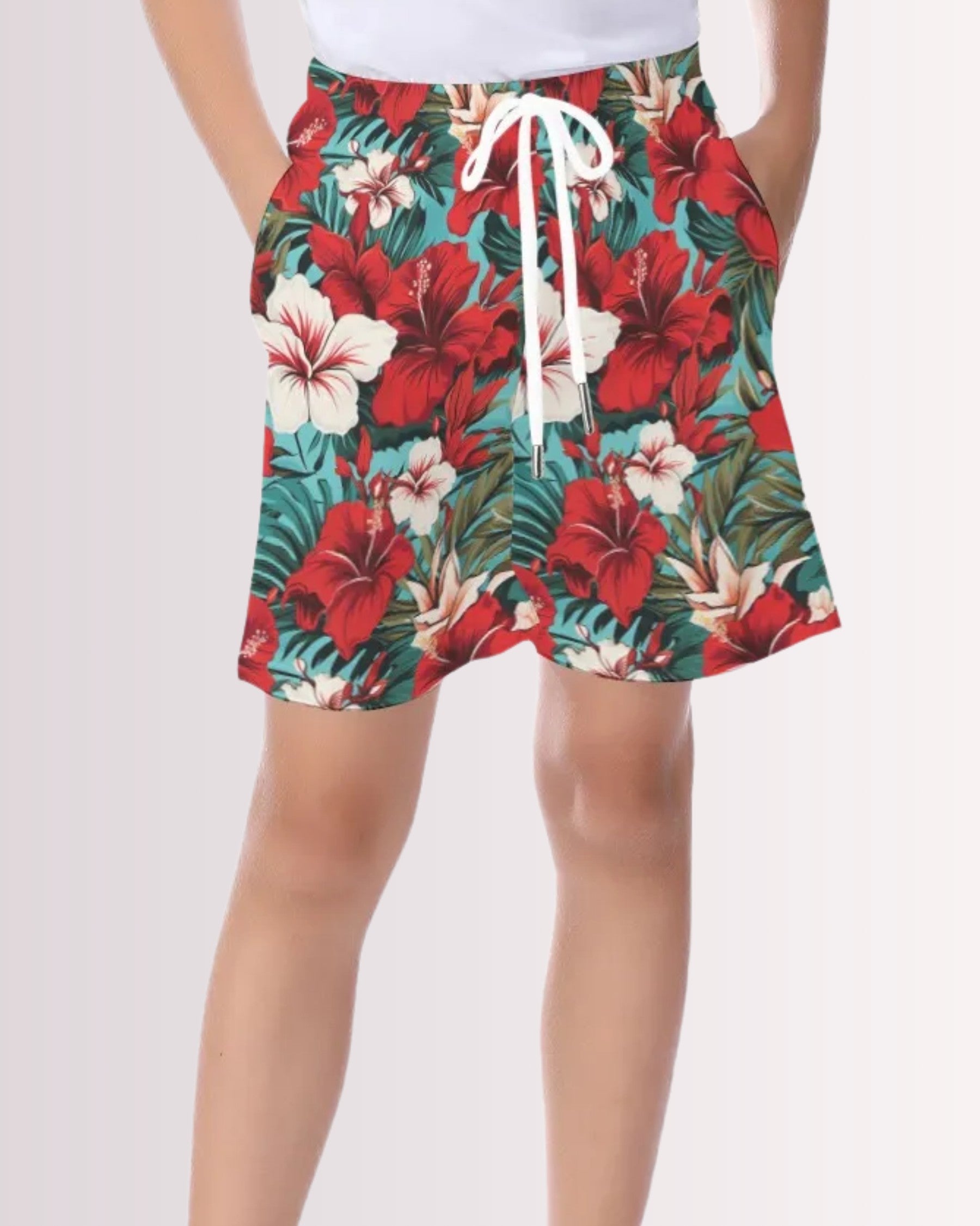Youth Beach Shorts - Red Hawaiian II