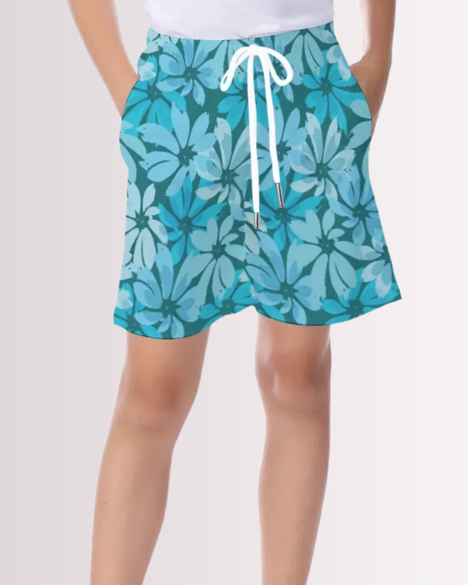 Youth Beach Shorts - Tropical Blue Floral I