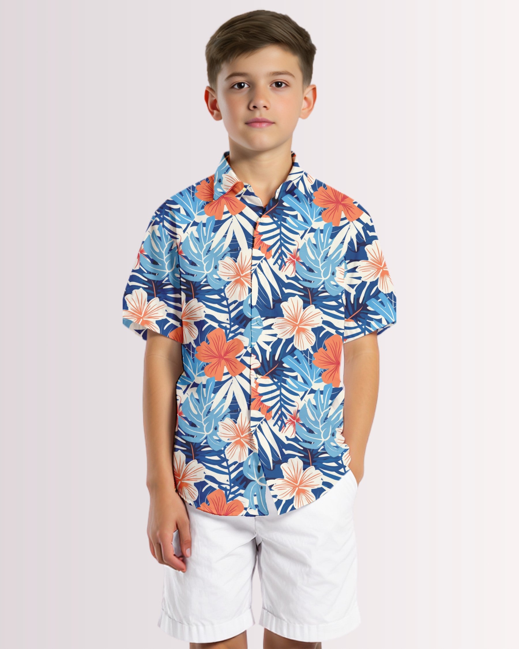 Youth Hawaiian Shirt - Blue Tropoical II