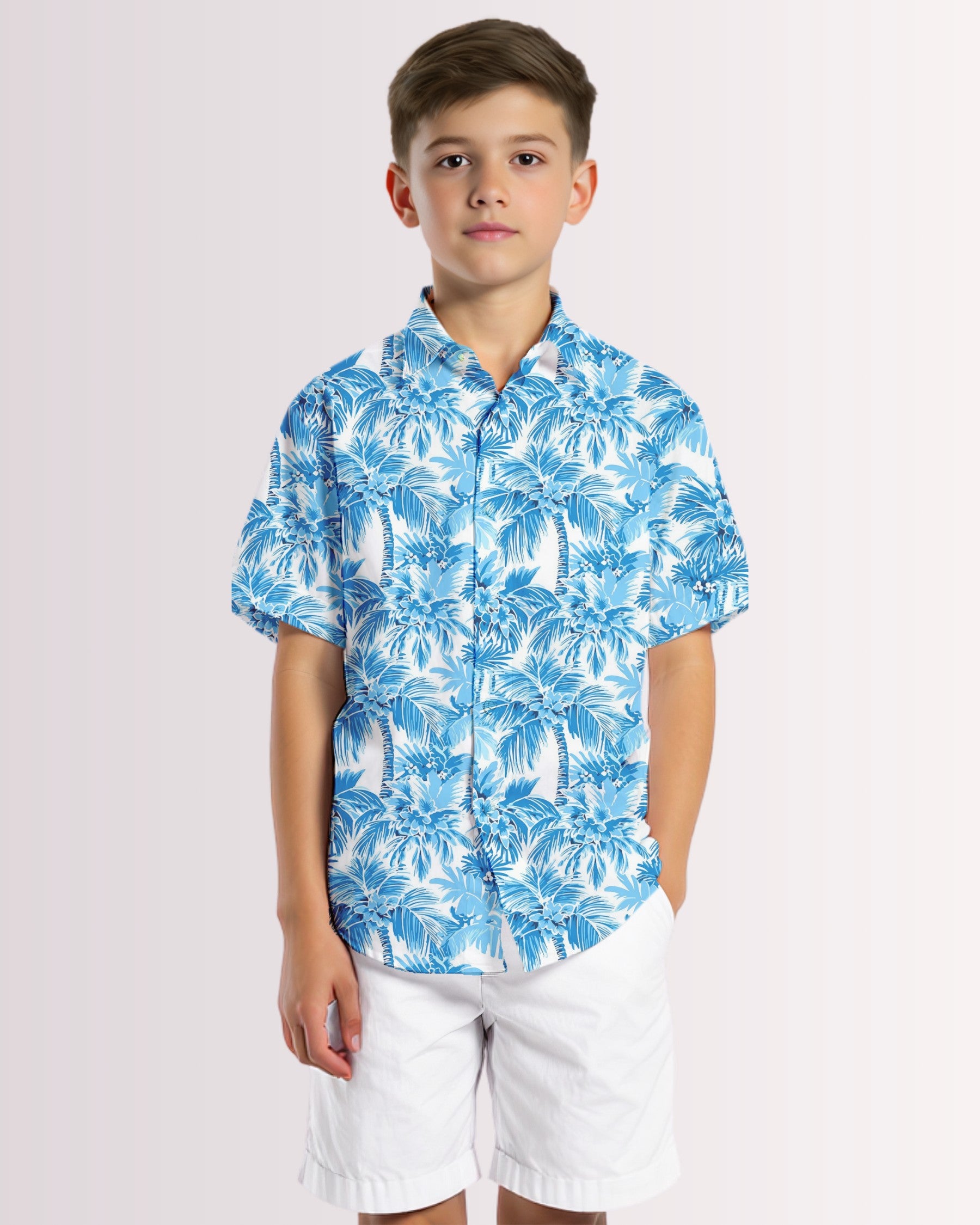 Youth Hawaiian Shirt - Blue Palm Trees I