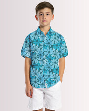 Youth Hawaiian Shirt - Tropical Blue Floral I