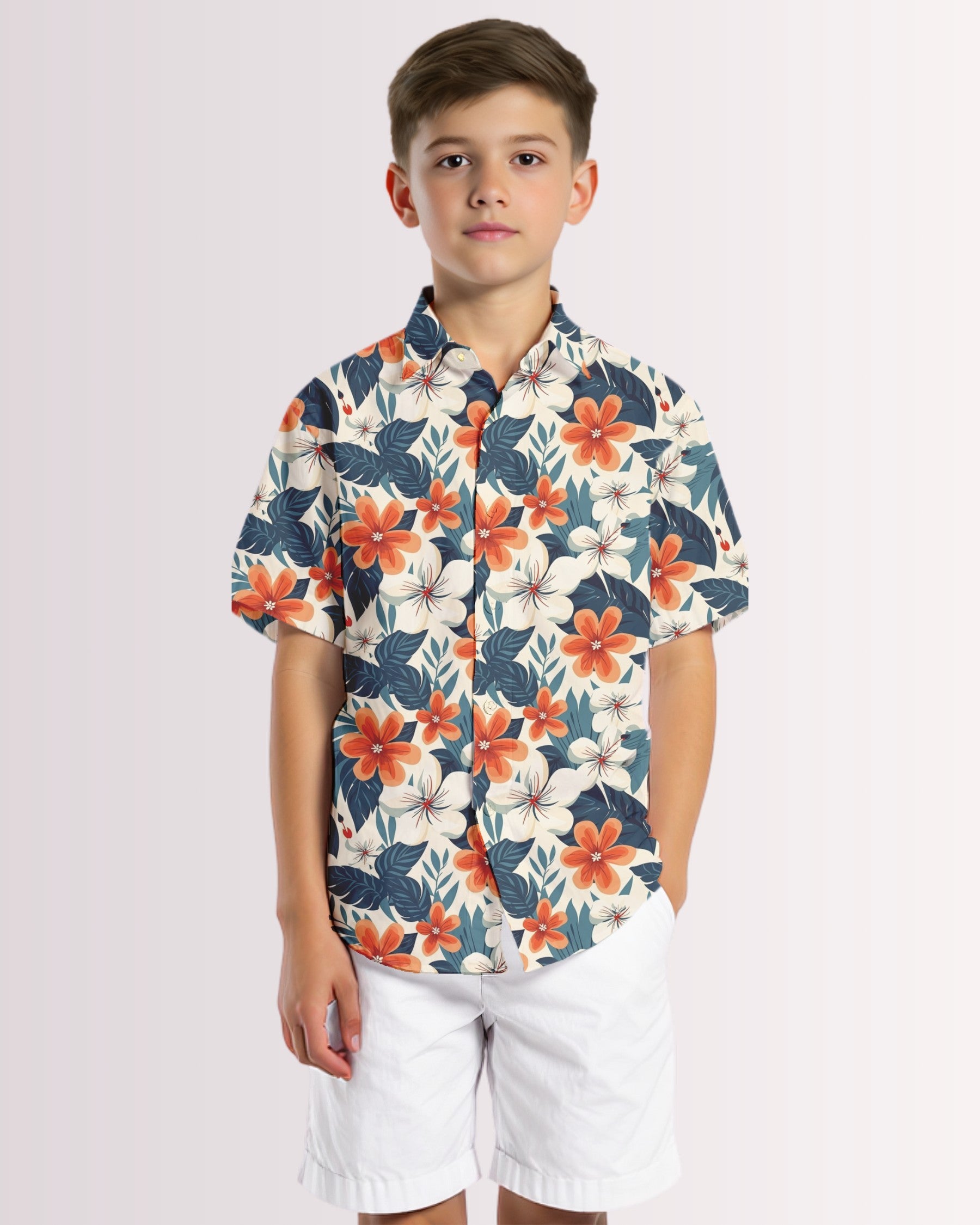 Youth Hawaiian Shirt - Tropical Floral II