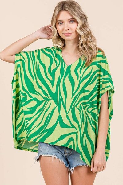 Mittoshop Zebra Print V-Neck Short Sleeve Oversized Top.