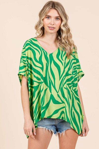 Mittoshop Zebra Print V-Neck Short Sleeve Oversized Top.