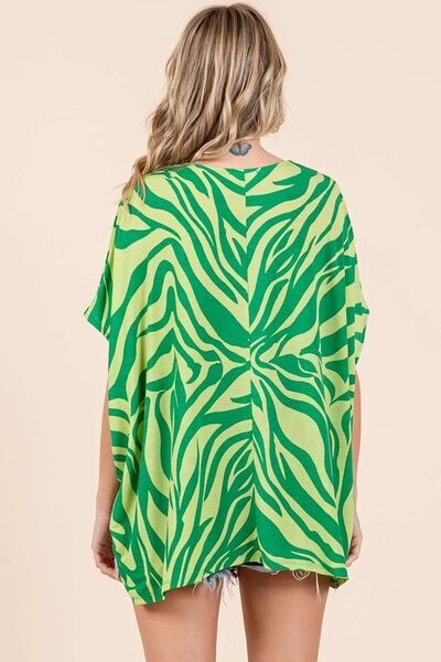 Mittoshop Zebra Print V-Neck Short Sleeve Oversized Top.