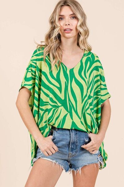 Mittoshop Zebra Print V-Neck Short Sleeve Oversized Top.