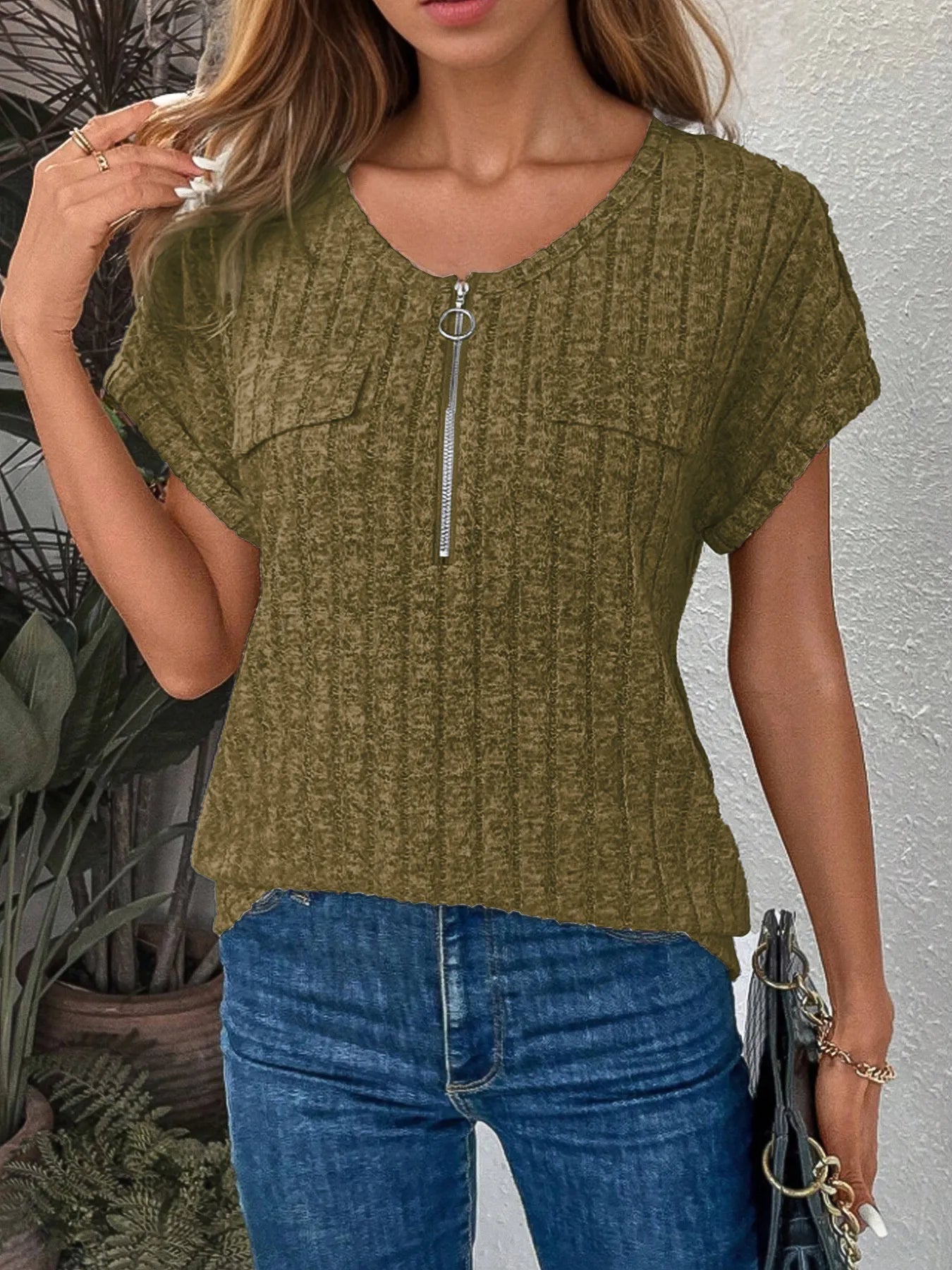 Umgee Embroidered Tie Front Peplum Blouse.