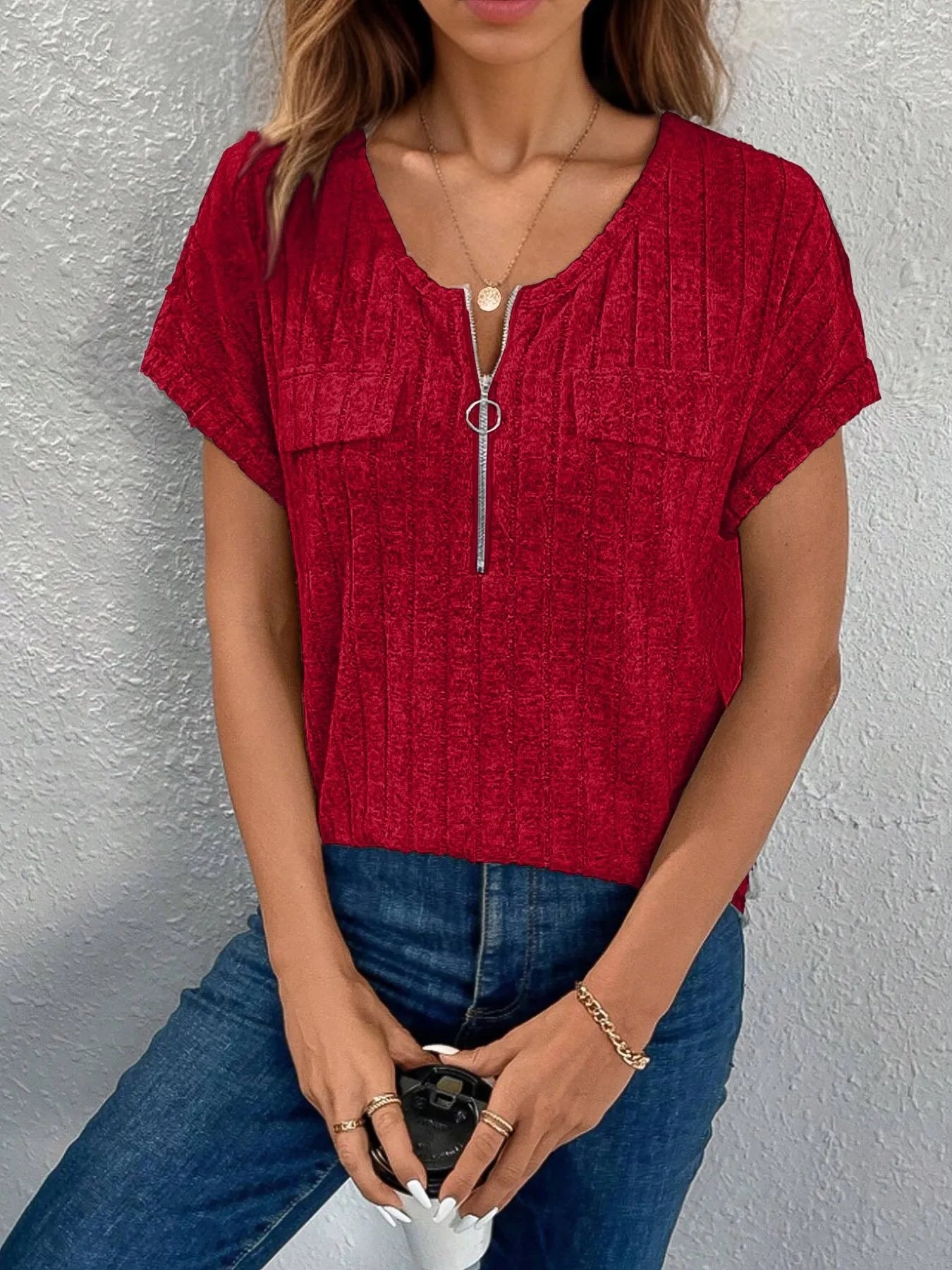Umgee Embroidered Tie Front Peplum Blouse.
