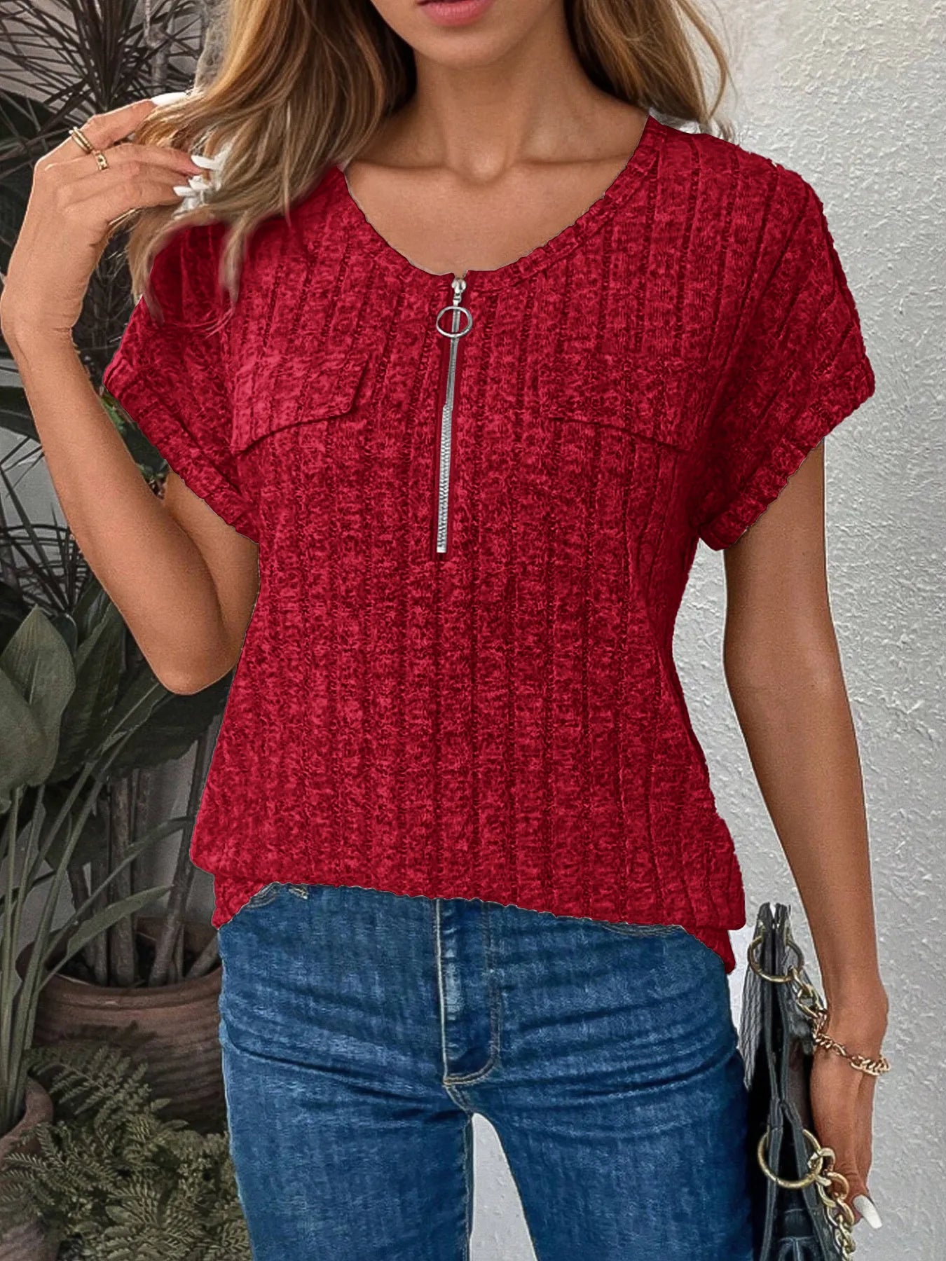 Umgee Embroidered Tie Front Peplum Blouse.