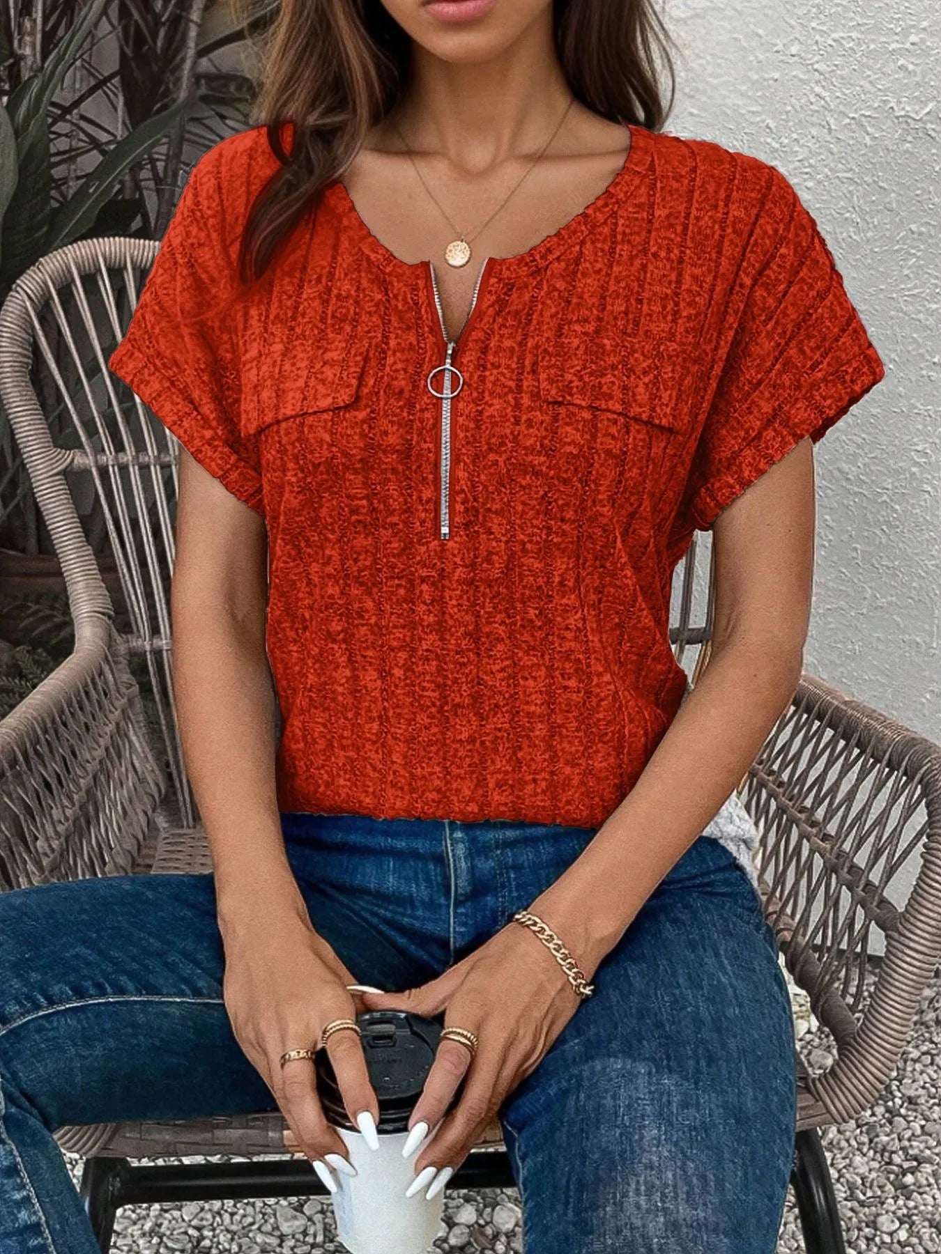 Umgee Embroidered Tie Front Peplum Blouse.