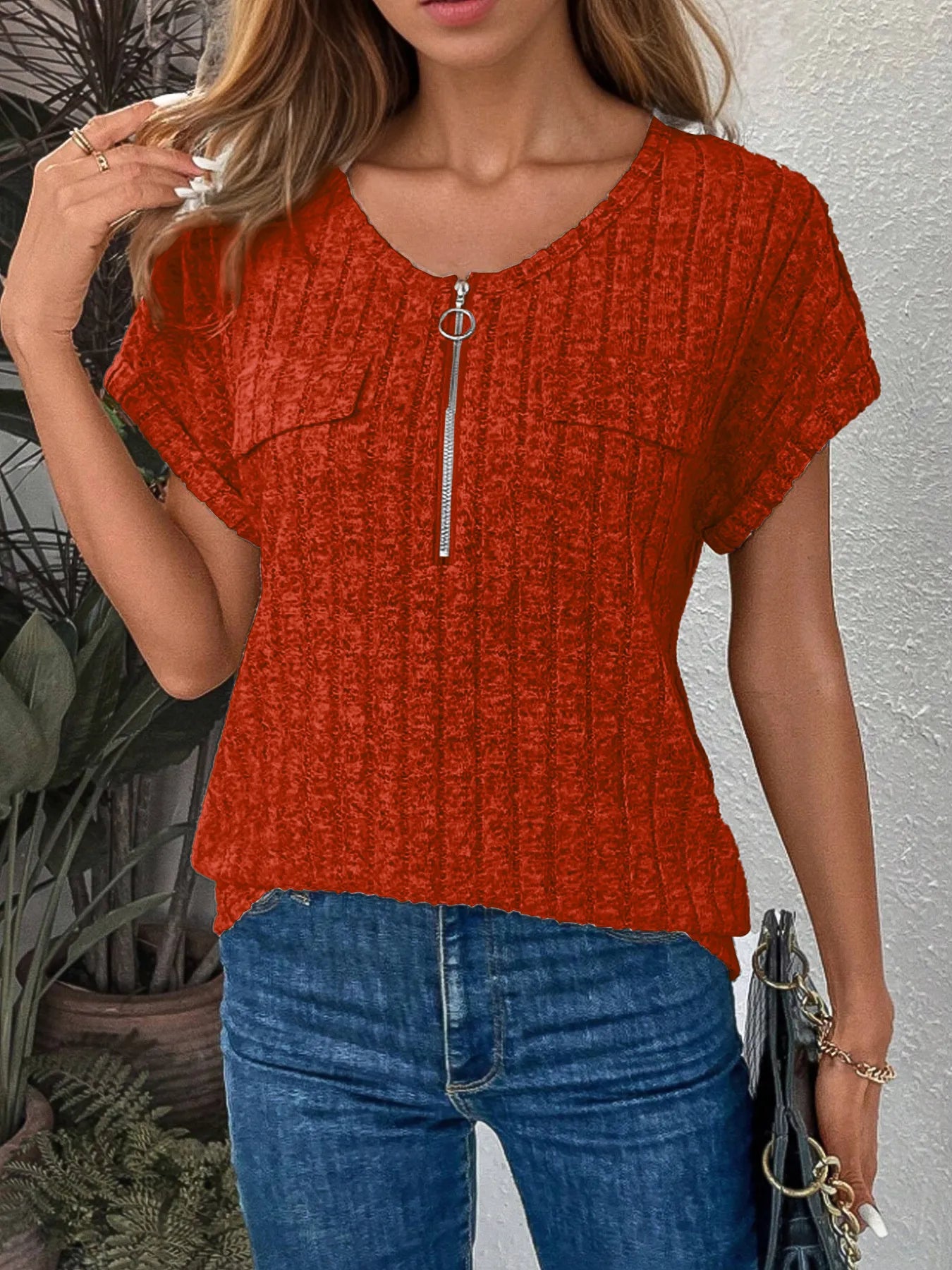 Umgee Embroidered Tie Front Peplum Blouse.
