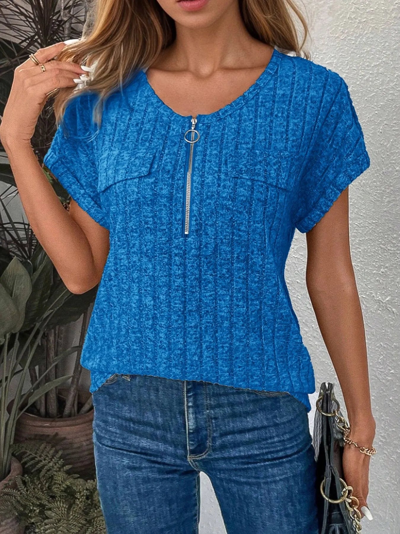 Umgee Embroidered Tie Front Peplum Blouse.
