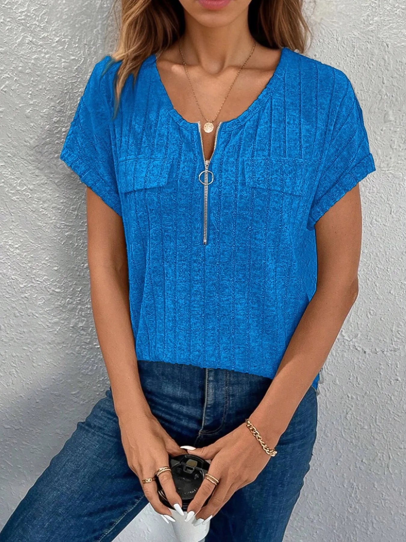 Umgee Embroidered Tie Front Peplum Blouse.