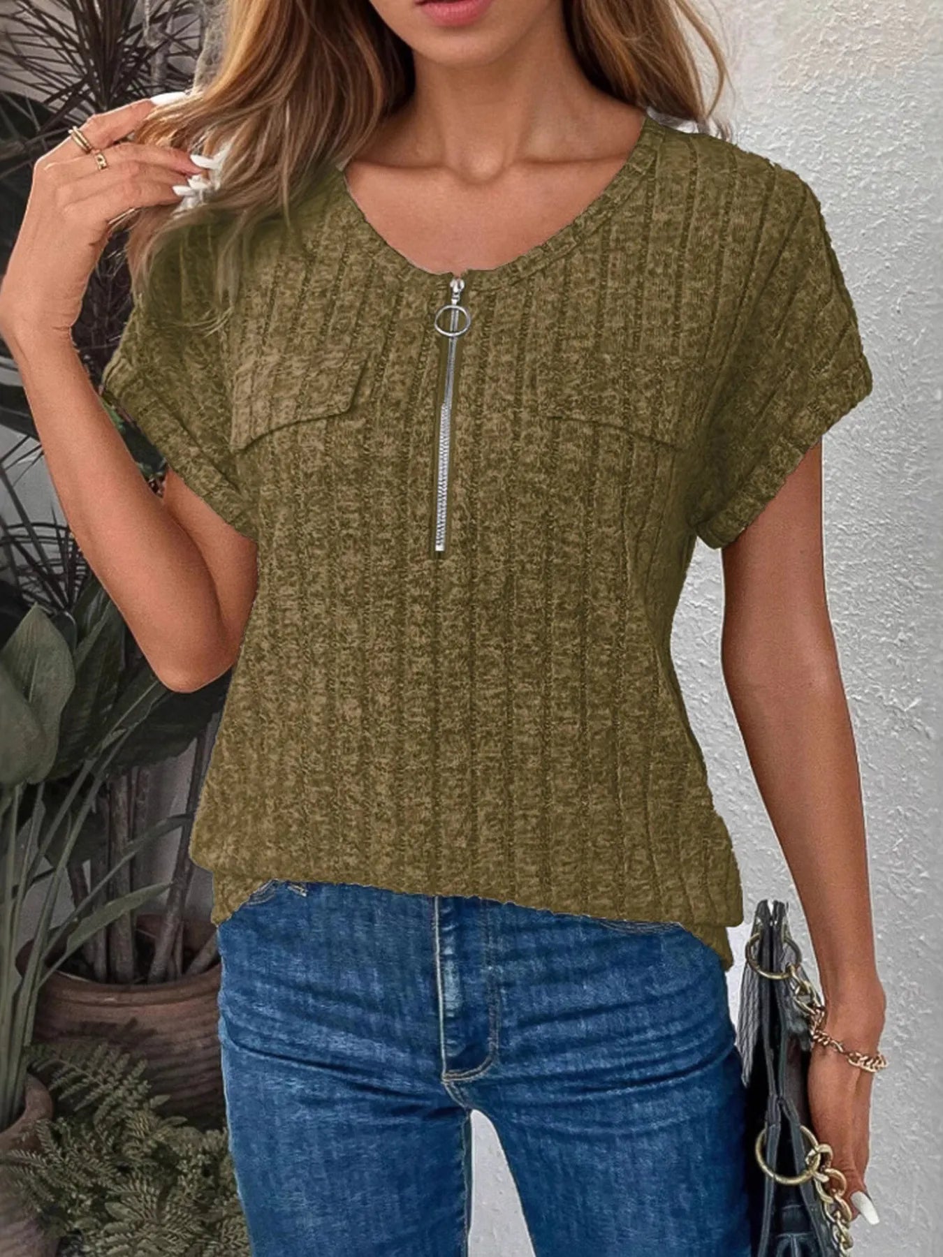 Umgee Embroidered Tie Front Peplum Blouse.