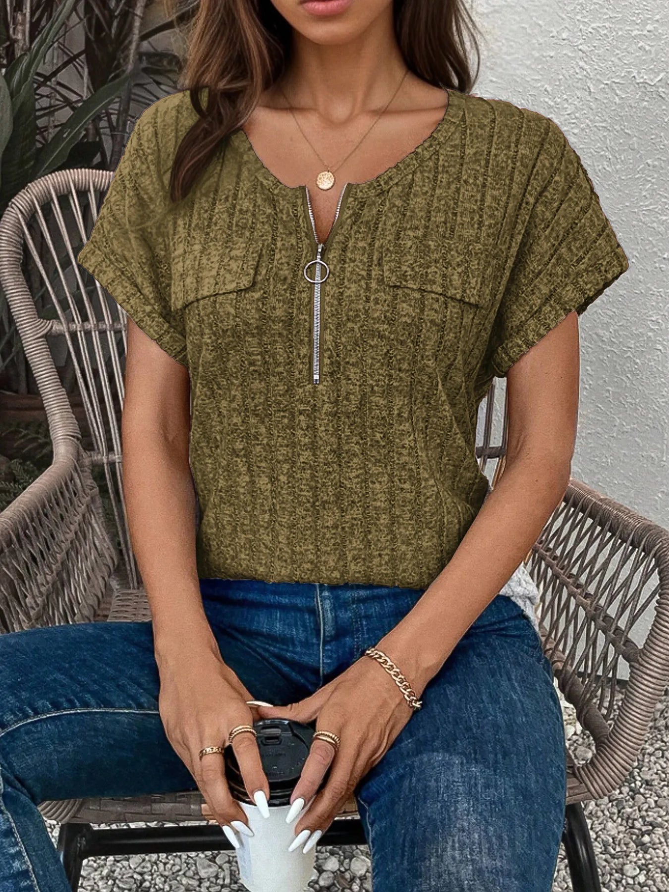Umgee Embroidered Tie Front Peplum Blouse.