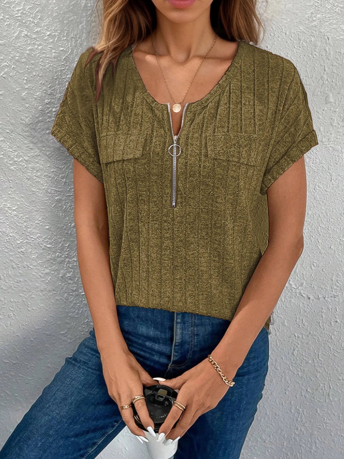 Umgee Embroidered Tie Front Peplum Blouse.