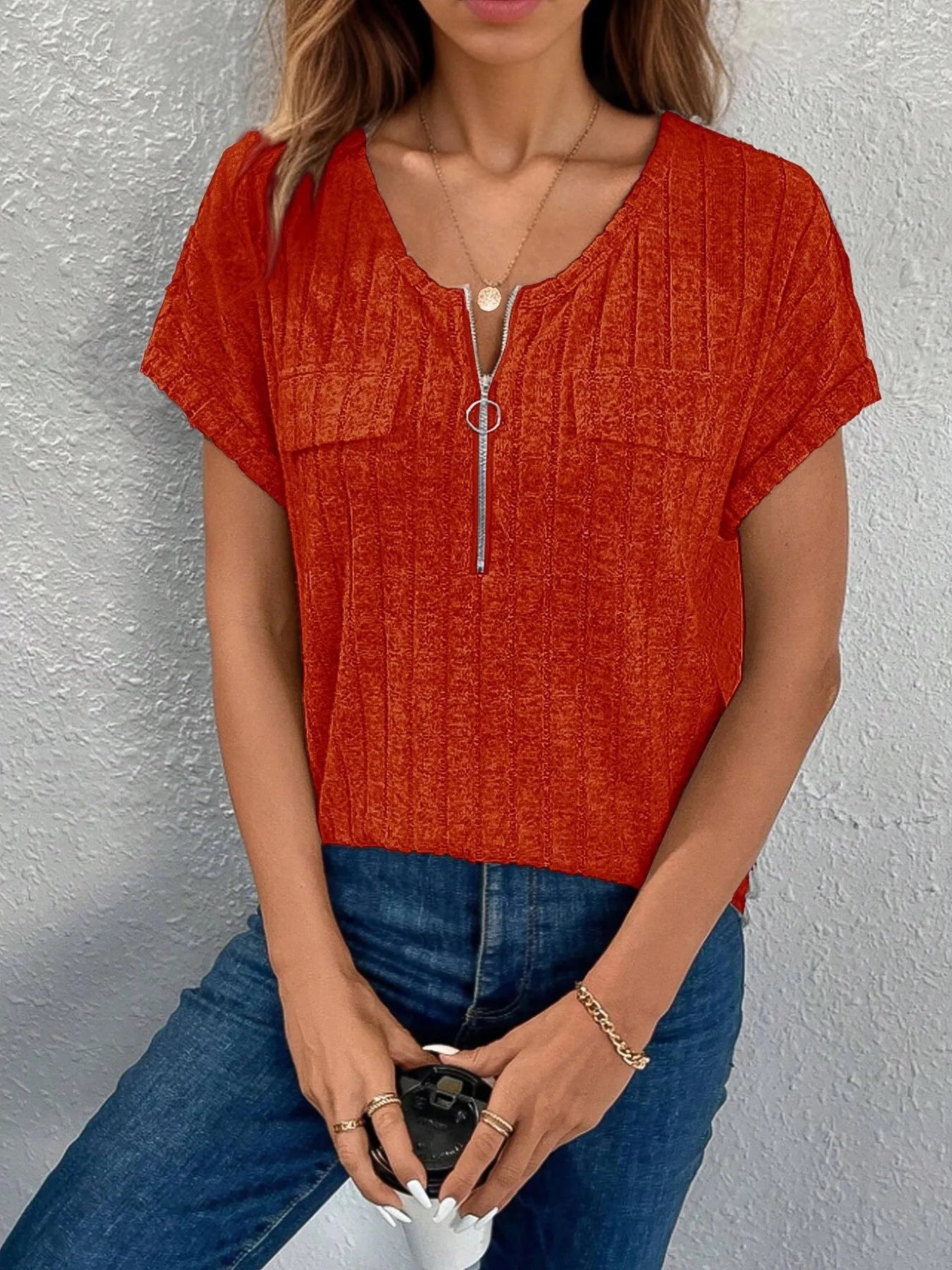 Umgee Embroidered Tie Front Peplum Blouse.
