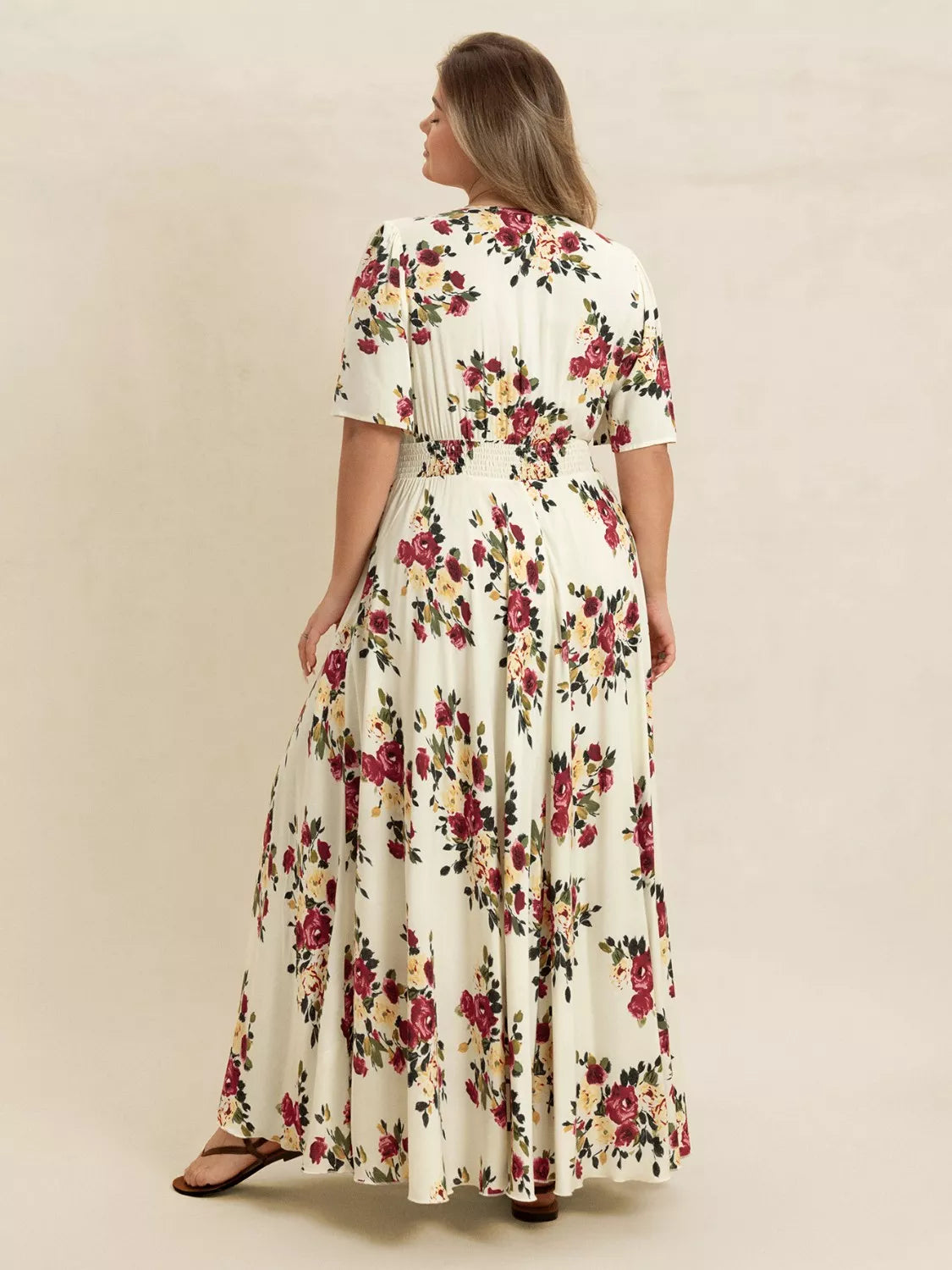 Plus Size Floral Print Maxi Dress with Side Slit and Tied Waist.